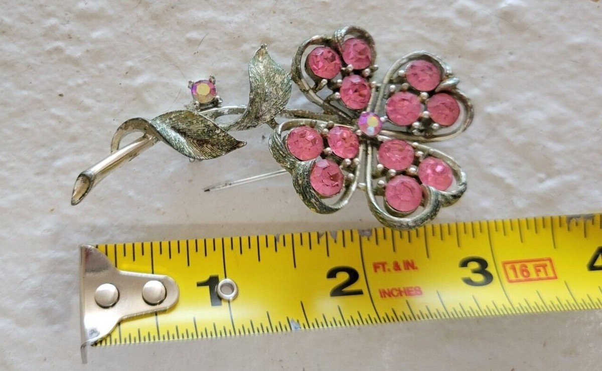 vintage lisner signed marked Pink rhinestone flower brooch 