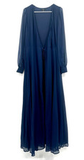 Lulu's New Duster Robe Womens L Blue Chiffon Puff Sleeves Elegant Cover Up Tie