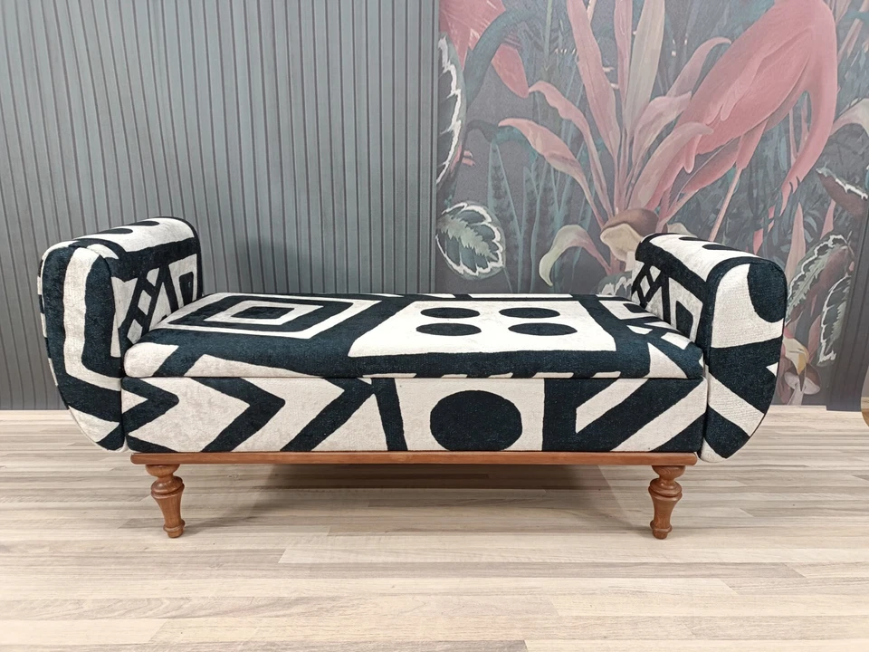 Armed Storage Ottoman Bench with White and Black Modern Living Room Seat - Image 2 of 4