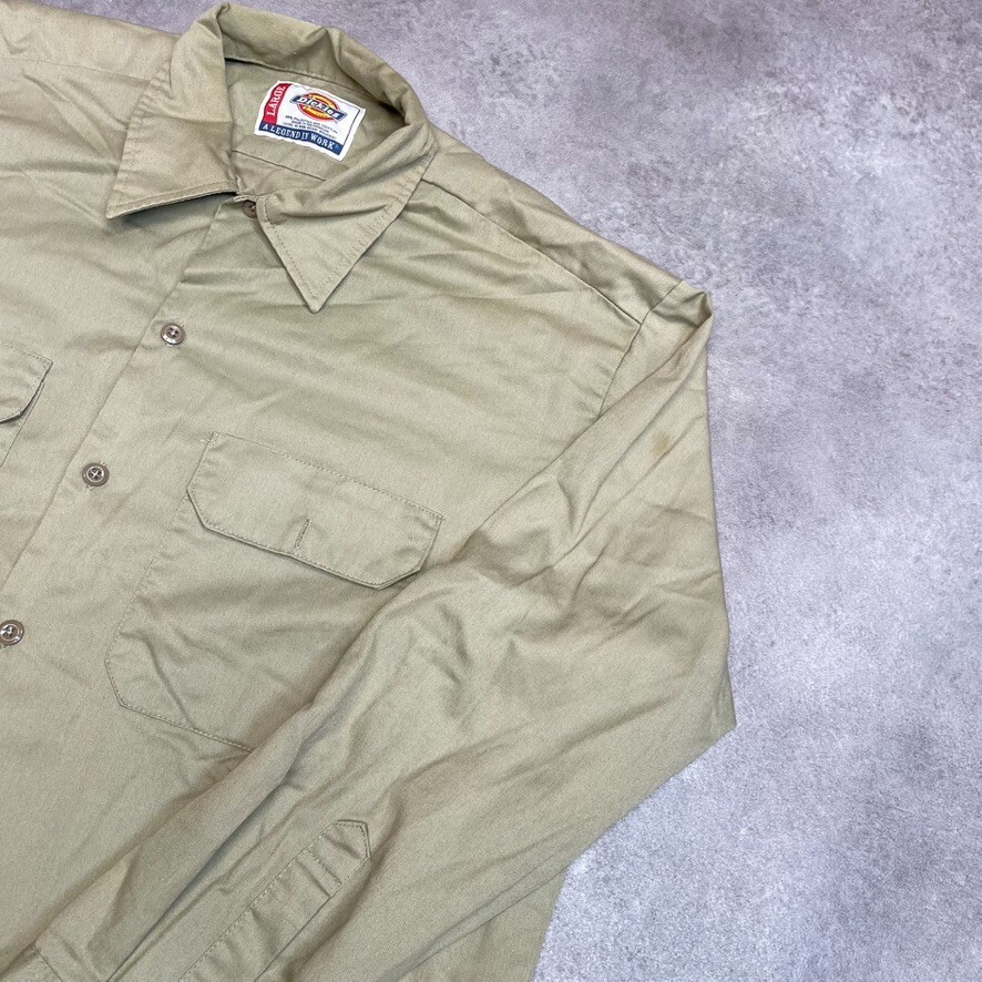 Dickies Shirt Mens Y2K Long Sleeve Button Up Workwear Top, Beige, Large image 4