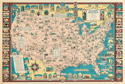 Pictorial Map of Catholic America 1492-1946 History Wall Art Poster