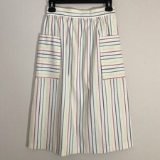 70s Colorful White Striped Skirt High Waisted 1940s Style Pockets Approx Size 4