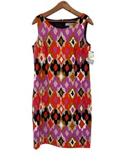 Kim Rogers Sheath Dress Size 10 Printed Colorful Art Sleeveless Career Work NEW