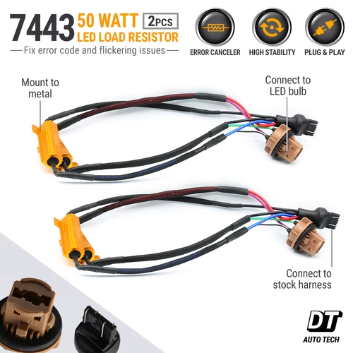 7443 LED Clignotant Arrière Résistance Charge Adaptateur Anti Hyper Flash Erreur Annulateur