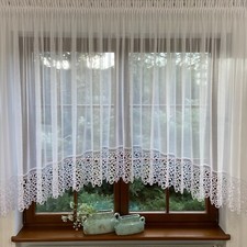 Gardine Nach Maß Marquisette mit Gipüre-Spitze Guipure Bogen Gipürespitze Weiß