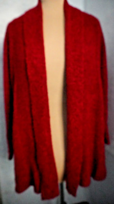 Sweaterworks Red & Black Boucle Open Cardigan Shawl Collar Size XLarge