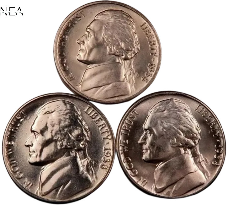 1938+1938-D+1938-S Jefferson Nickel Lot ~ Gem BU (Full Steps - FS) ~~ 3 Coin Set