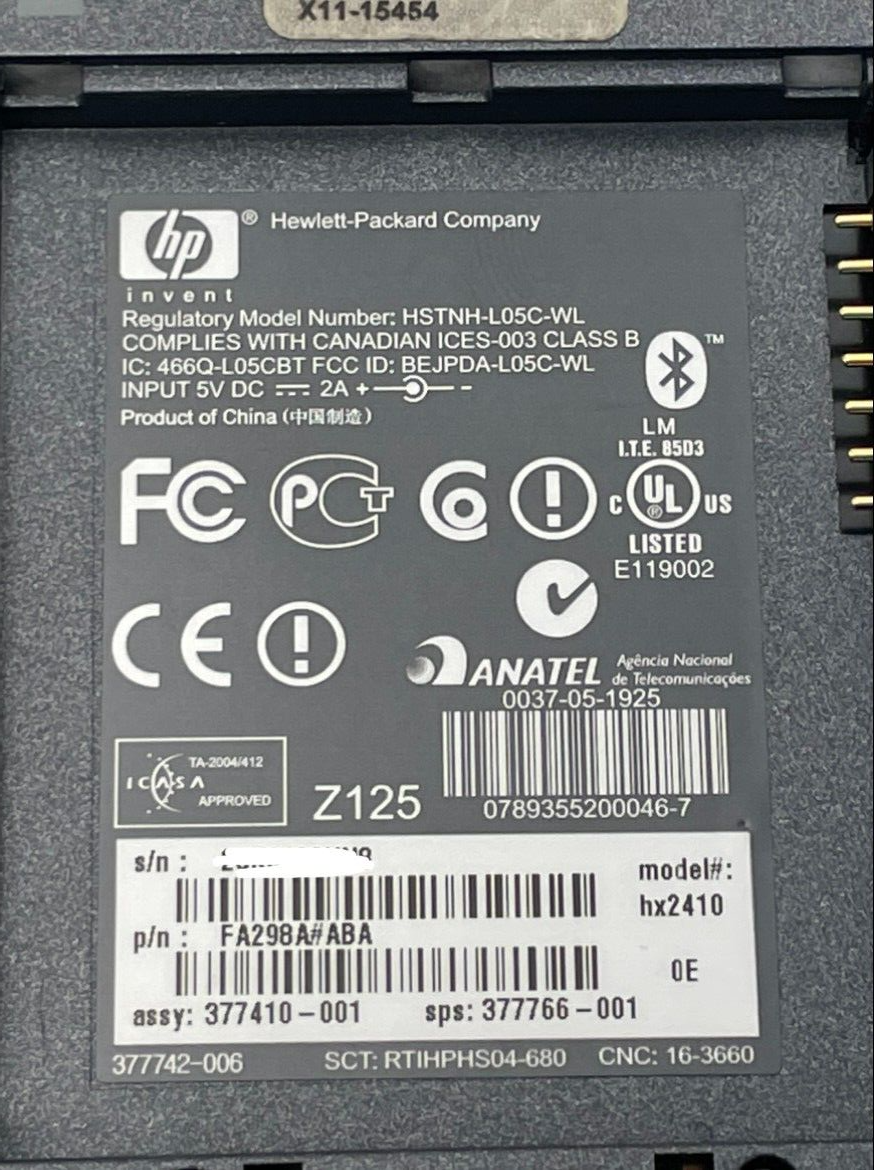 HP iPAQ Pocket PC HX2110 HX2115 WM 520 MHz FA296A#ABA Battery