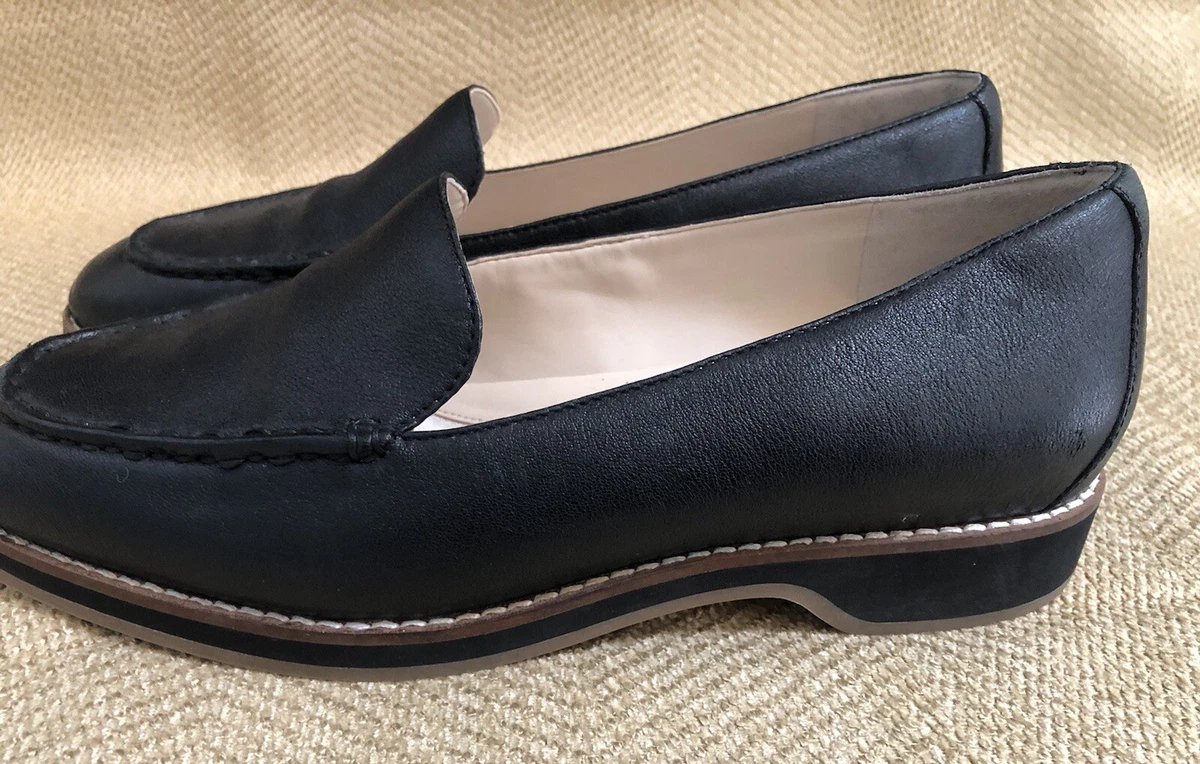 COLE HAAN womens 7.5 The Go To Loafer W16082 Black Grainy Leather Grand Os
