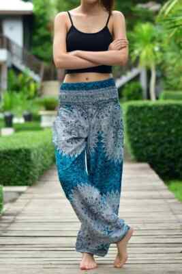 Hose bunt Haremshose Pumphose Stoffhose Hippie Manda L X blau Mandala Sommerhose
