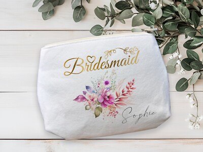 Personalisierte Schminktasche Braut Blumen goldenes Motiv, einzigartiges Hochzeitsgeschenk