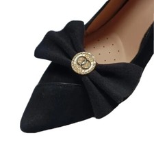 Black Color Bow with Charm Shoe Clips, Shoe Clips 2pcs