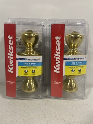 Lot of 2 ~ Kwikset Microban Bed & Bath Doorknob, Brass