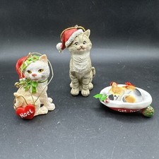 Kitty Cat Feline Christmas Ornaments Lot of 3 Perfect Cat Lady Christmas Trees