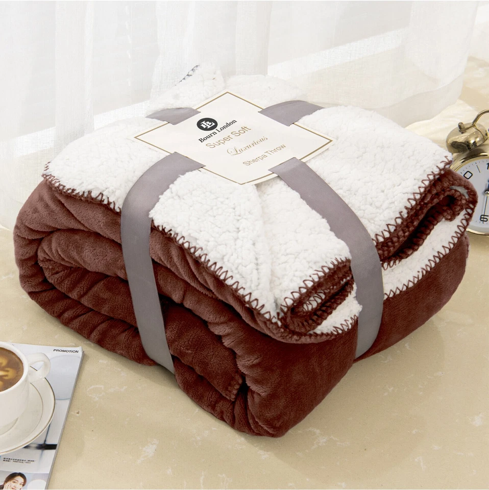 Manta de lana Sherpa grande mullida ultra suave reversible cálida sofá cama Foto 4 de 4
