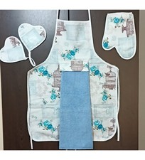 5 Pc Kitchen Apron With A Towel pot holder Large Oven Mitt