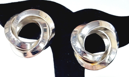 Vintage Pinwheel Pierced Earrings, Large Silver-tone Architectural 1.5” sp-12 - Foto 7 di 8