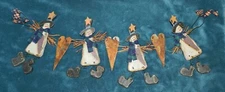 AWESOME PRIMITIVE WOOD & RUSTED METAL SNOWMAN GARLAND! 26" long