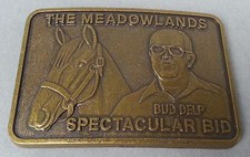 Vintage Meadowlands Spectacular Bid Bud Delp Belt Buckle Kentucky Derby Horse