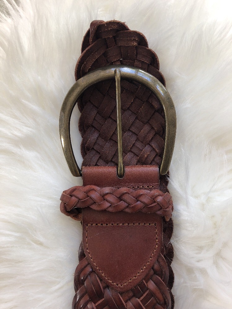 Express Womens Woven Leather Belt Wide Brown Braided Size  display picture 1