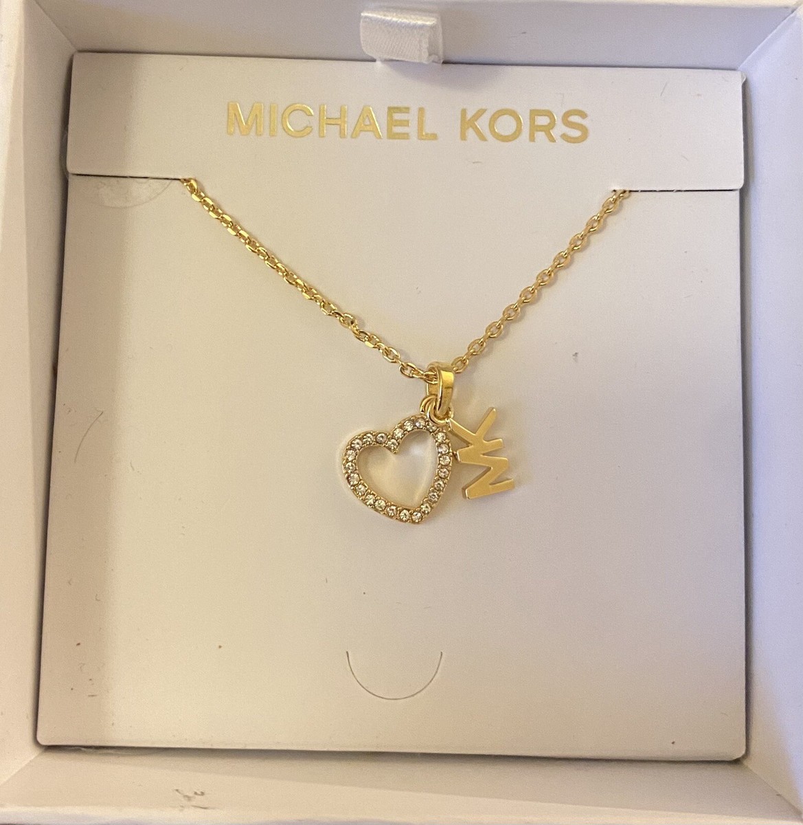 Michael Kors お洒落 ラインストーン Love Heart シルバーリング NIB Michael Kors Heart MK Logo Necklace MKJX7776710 $125 | eBay