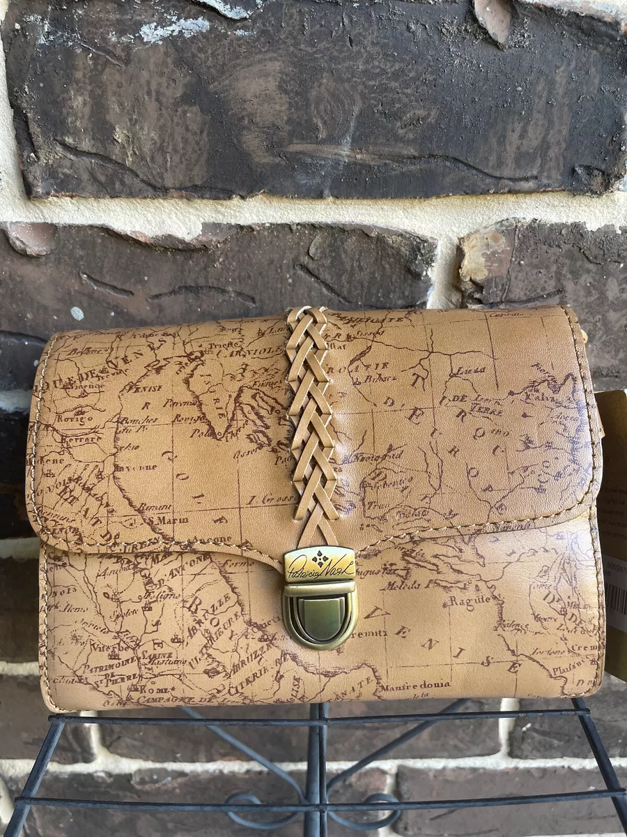NWT Patricia Nash Bellizzi Leather Crossbody Signature Map Tan Light Brown