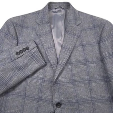 $548 Bloomingdales Gray Windowpane Wool Sport Coat Blazer Jacket Mens Size 40R