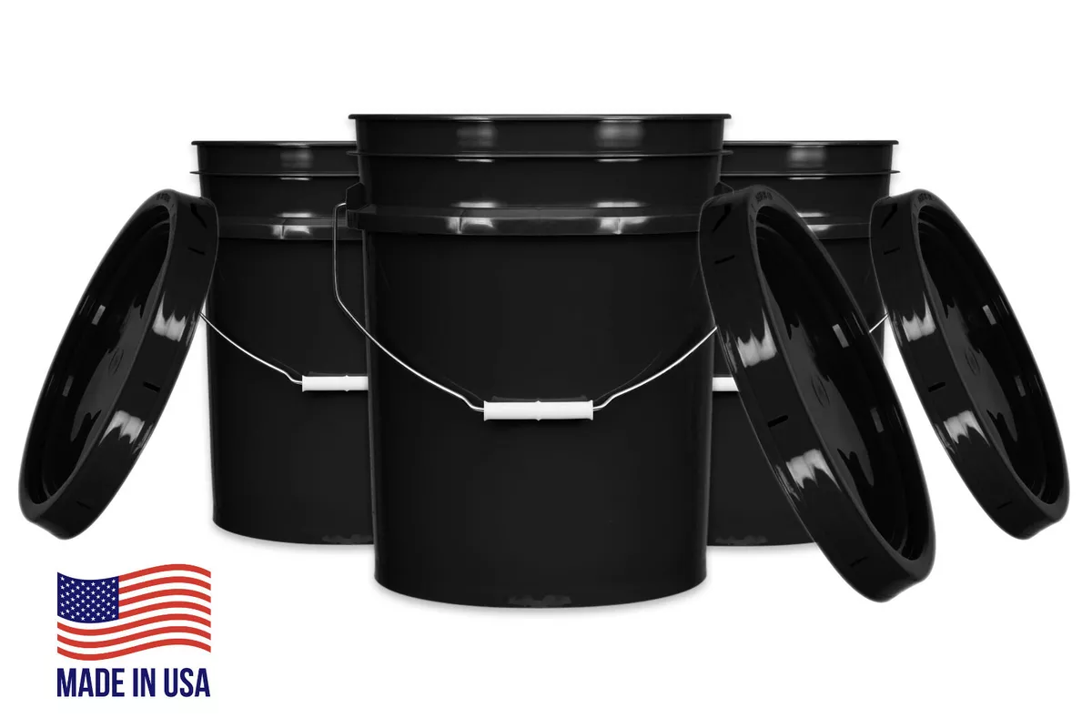 5 Gallon Food Grade Buckets BPA Free with lids pails 90mil Black (Pack of  3)