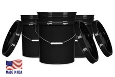 5 Gallon Food Grade Buckets BPA Free with lids pails 90mil Black Pack of 3 