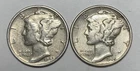 1942-S and 1945 10C Mercury Dimes 90% Silver (See Description)