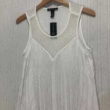 INC International Concepts White Fringe Tank Top Sleeveless Festival Party Large