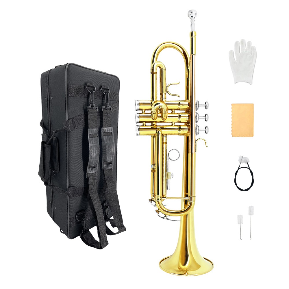 Bb Standard Trumpet with 7C Mouthpiece Hard Case Strap for Music Fan Musical