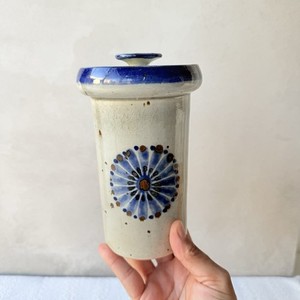 Vintage Ken Edwards Stoneware Canister Jar w Lid Guadalajara Mexico Blue Flower