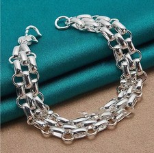 925 Sterling Silver Women Lnterlocking Circle Bracelet Chain Fashion Jewelry