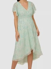Adrianna Papell Women's Green Embellished Surplice Flutter Sleeve Dress Size 0