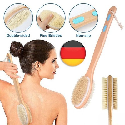 Long Handle Natural Wooden Bristle Shower Bath Body Brush Back Scrubber Loofah