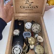 Charatan Churchills leere Zigarrenkiste aus Holz viele mechanische Uhren - Ersatzteile.