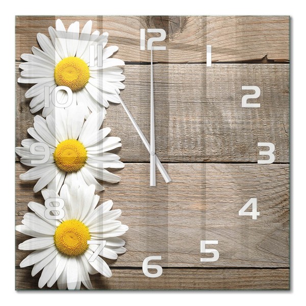 Glasuhr Aus GehäRtetem Glas Glas-Wanduhr GäNseblüMchenholz WeißE Zeiger 60X60 Cm-image