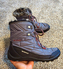 Columbia Waterproof Faux Fur Trim Snow Boots Gray/Black Ankle Lace Up US 8