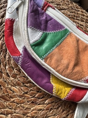 Vintage Multicolor Patchwork Leather Waist/fanny pack 90s 80s