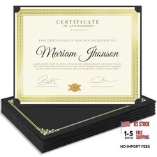 Single Sided Certificate Holders Diploma Holders, Certificate Black 15 Packs