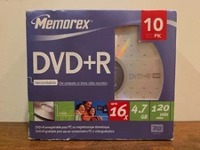 MEMOREX 10 Pack DVD+R 16X 4.7GB 120 Min Recordable Media Disc Box NEW 
