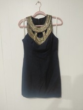 LILLY PULITZER 0 WOMENS NAVY GOLD BEADING Very Classy & Tasteful, Knee Length 