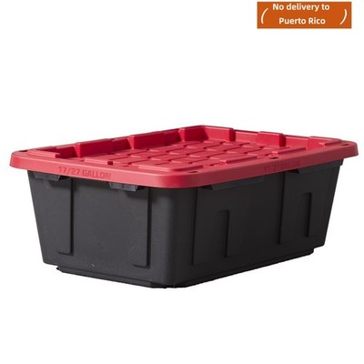 new  17 Gallon Medium Storage Bin with Snap Lid, Black and Red