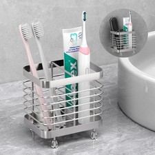 Toothbrush Holders for Bathroom, Stainless Steel, 2 Slots, Silver Wall Mounted