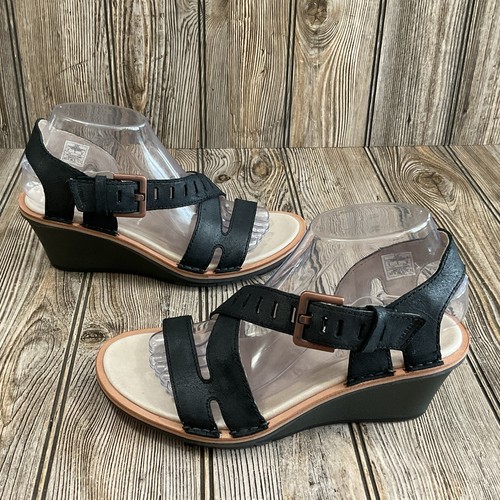 Merrell Womens Sirah Black Leather Strap Wedge Heels Sandals Shoes J521950 8 US - Picture 4 of 15