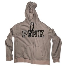 Victoria's Secret PINK Hoodie Womens Large Pink Full Zip Logo Fleece Sweatshirt