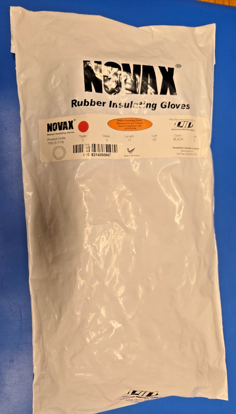 Novax Size 9 Rubber Lineman's 11" long Insulating Gloves 150-0-11/9 Type 1 Cl. 0