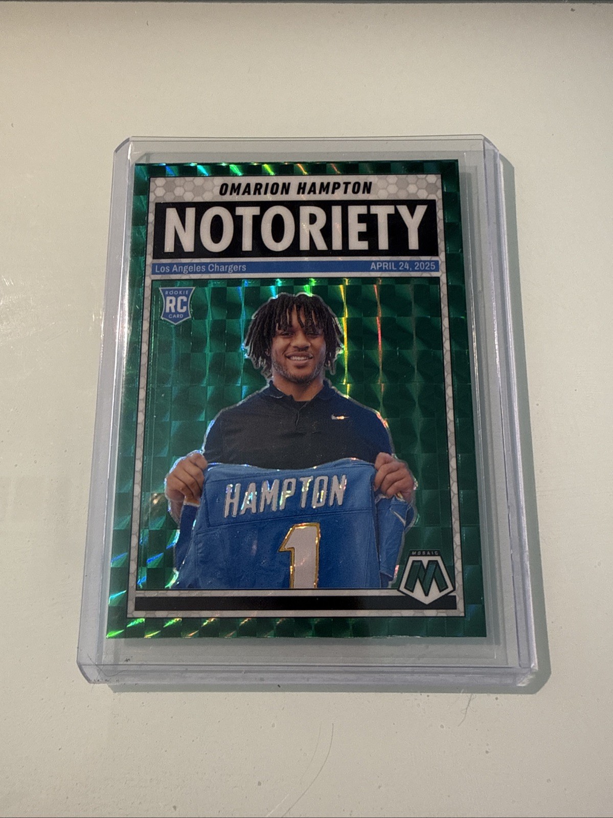 2025 Panini Mosaic - Notoriety Omarion Hampton #20 Green Mosaic Prizm (RC)