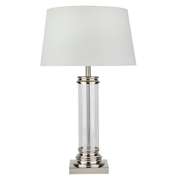 Nachttischlampe Tischleuchte E27 63 Cm In Silber Weiß Stoff Metall Glas-image